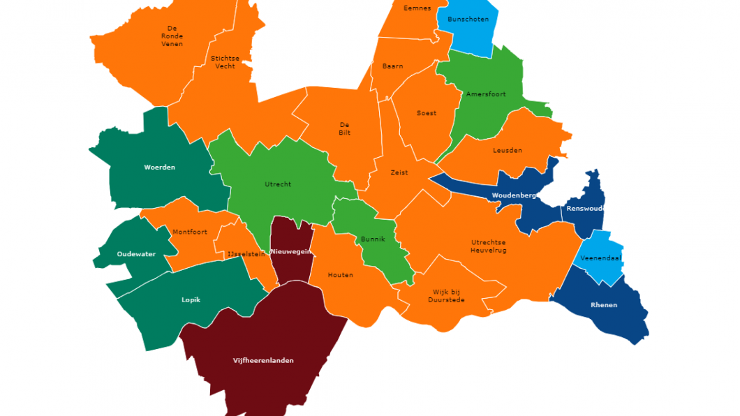 Grootste partij per gemeente in provincie Utrecht